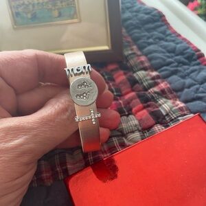 Silver-tone "Mom" Charm Bracelet with Cross & Baby Footprints Charm